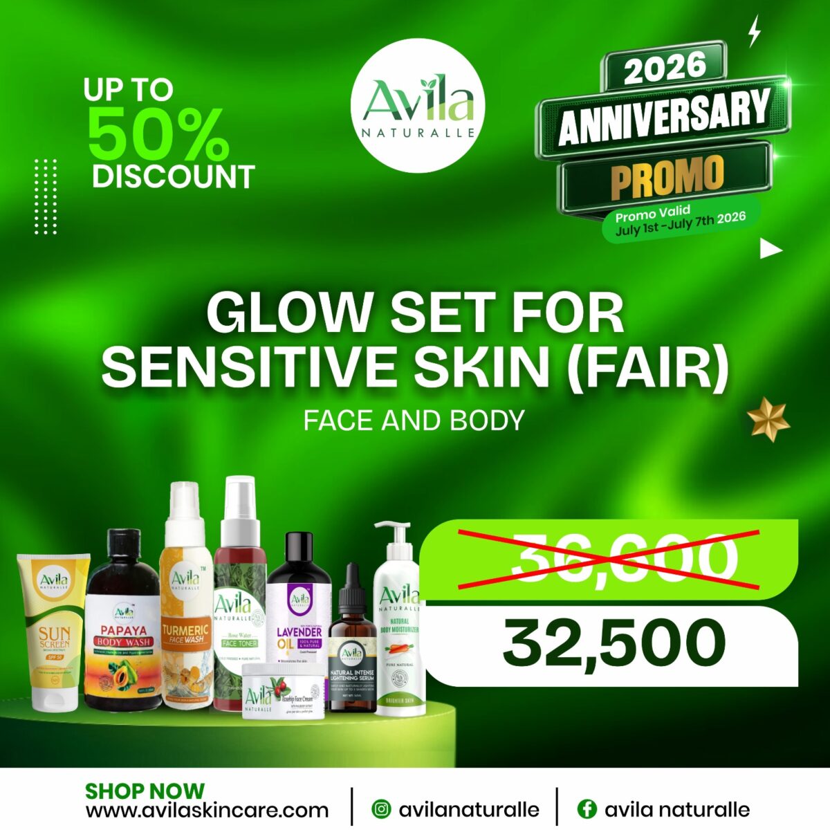 GLOW SET FOR SENSITIVE SKIN (FAIR} face and body